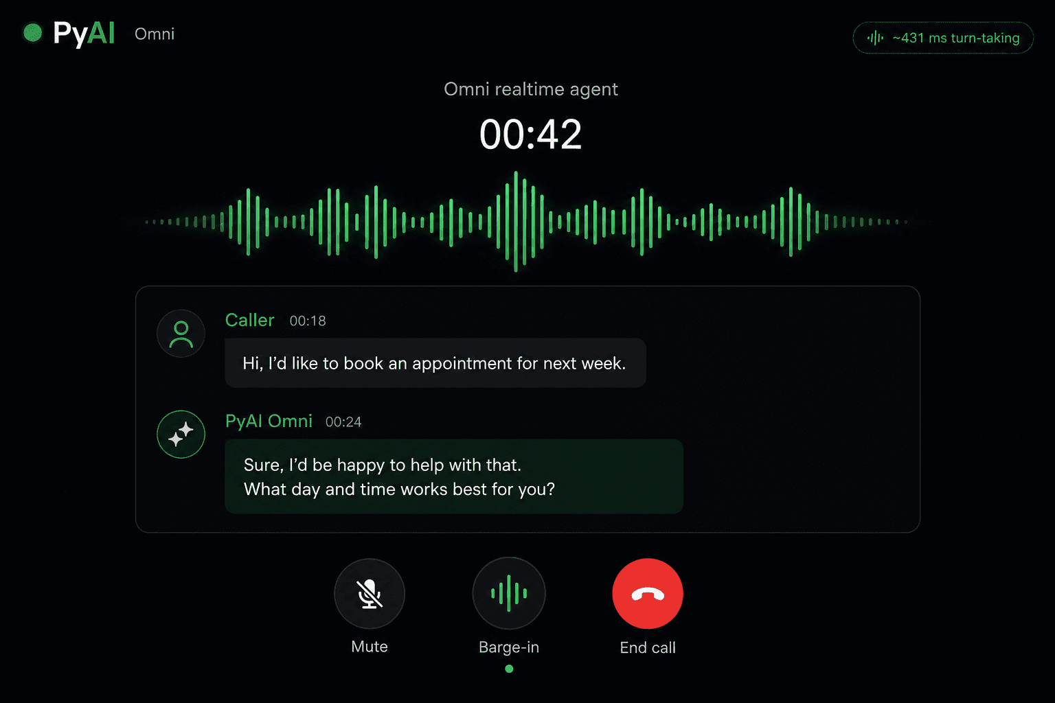 PyAI Omni handling a live realtime voice conversation