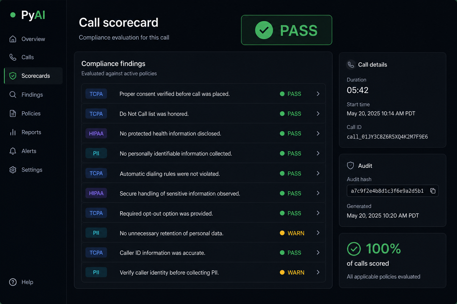 PyAI Trace compliance scorecard